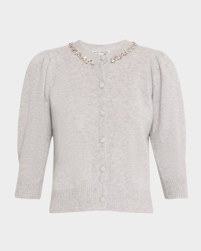 Rhinestone-Trim Cashmere Cardigan